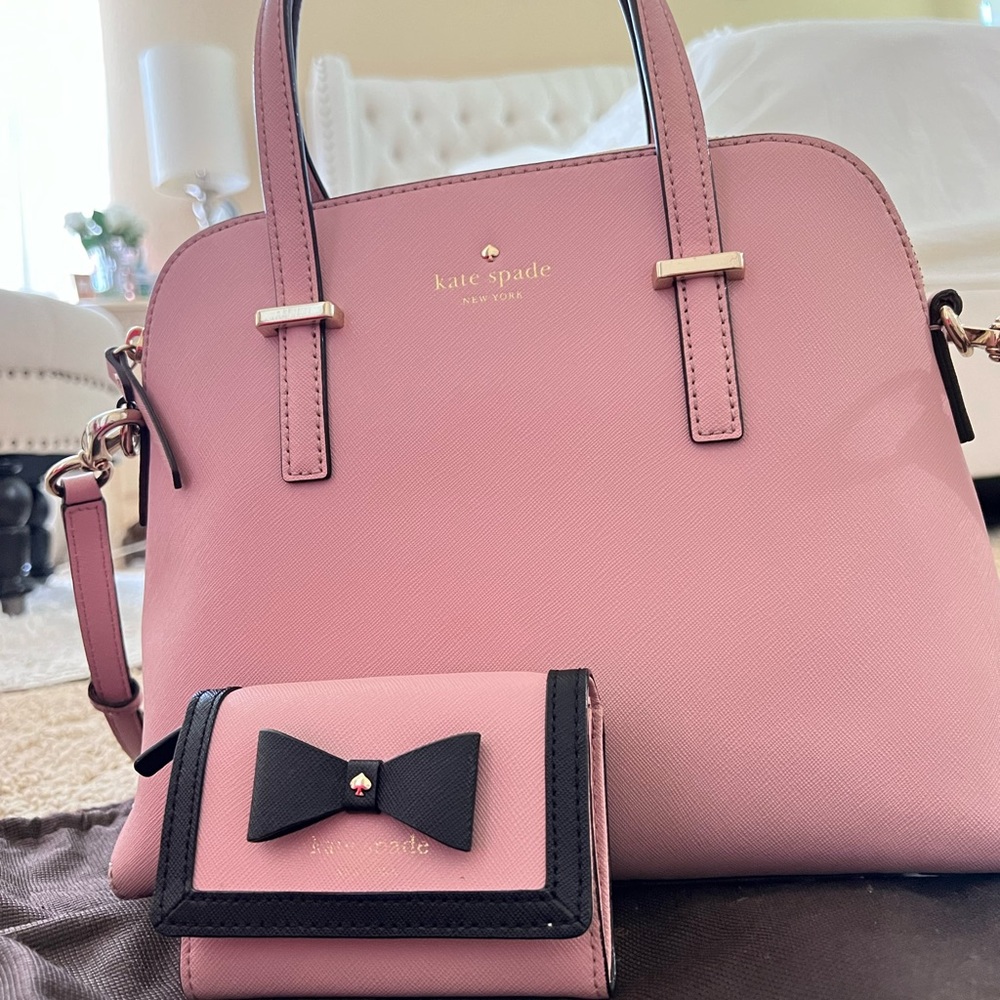 beautiful pink kate spade bag with matching wallet